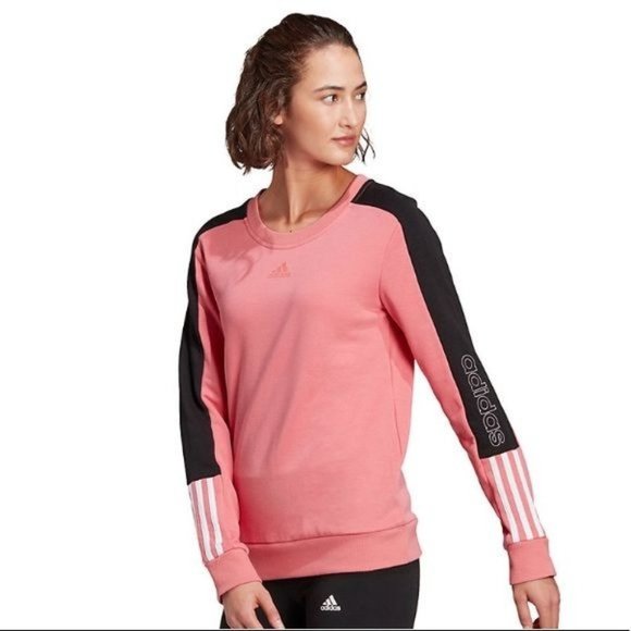 NWT Adidas Crewneck Spellout Pink Sweater - S - Picture 1 of 12